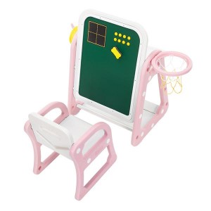 [US-W](52 x 67 x 68) Plastic Children's Table and Chair Drawing Board Set with Shooting Ring 1 Table and 1 Chair