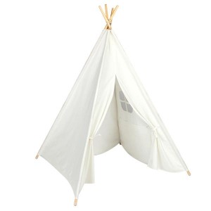 4pcs Wooden Poles Teepee Tent for Kids Raw White