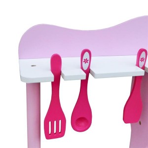 Kids Pretend Play Wooden Kitchen for Girl Cooking Food Playset Pink
