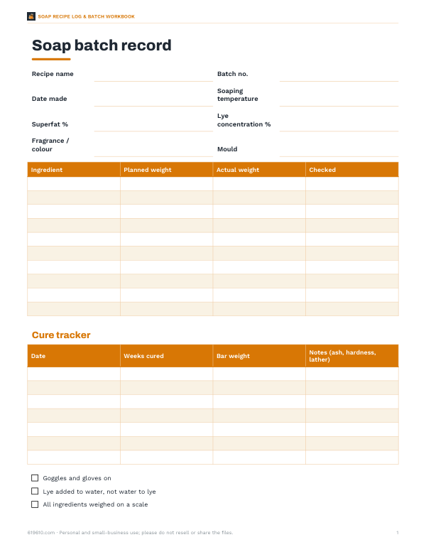 Preview of Printable Soap Batch Record and Cure Tracker